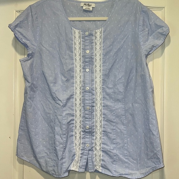 Blue & Lace Swiss-Dot Top - Picture 1 of 5